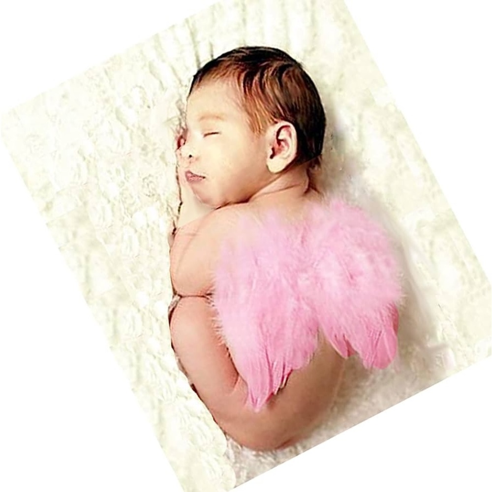 Newborn Baby Pink Feathered Angel Wings Sz XS 0-6 Months Halloween